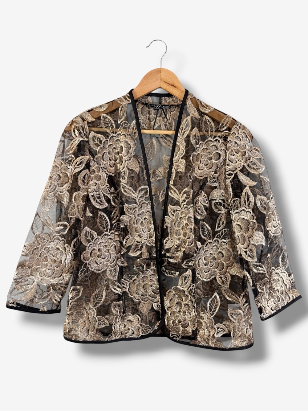 Alex Evenings Metallic Floral Mesh Jacket S Mother of Bride Formal Evening